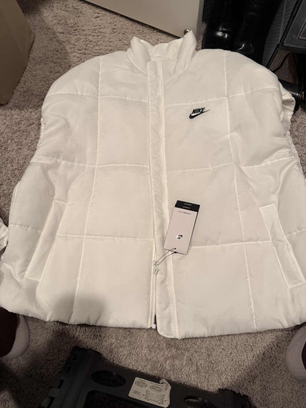 Nike White Quilted Puffer Jacket with Logo